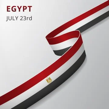 Flag of Egypt. 23rd of july. Vector illustration. Wavy ribbon on gray backgro Stockillustratie