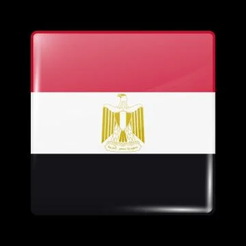 Flag of Egypt. Glossy Icon Square Shape. Vector Stock Illustration