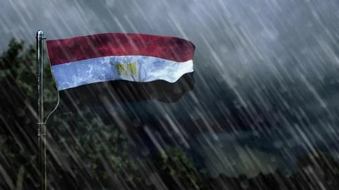 Flag of Egypt with rain and dark clouds, weather forecast symbol Stock Illustration