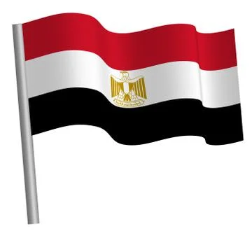 Flag of Egypt waving on a pole Stock Illustration