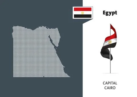 Flag of Egypt on white background. Dotted Map of Egypt Stock Illustration