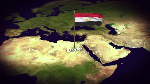 The Flag of Egypt on the World Map, Egypt map with flag 3d animation Stock Footage 289639008