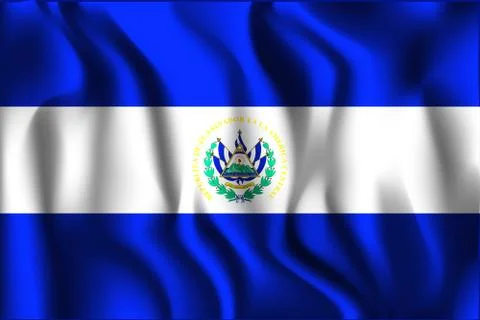 Flag of El Salvador. Rectangular Shape Icon with Wavy Effect Stock Illustration