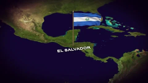 The Flag of El Salvador  on the World Map, Salvador map with flag 3d animation Stock Footage 306598920