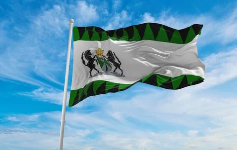 Flag of Emmen , Netherlands at cloudy sky background on sunset, panoramic vie Stock Illustration