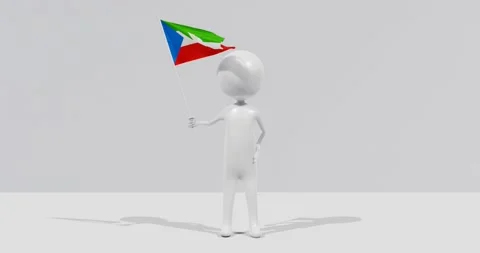 Flag of Equatorial Guinea. 3D Character holding and waving flag 4K UHD 60FPS Stock Footage 224516968
