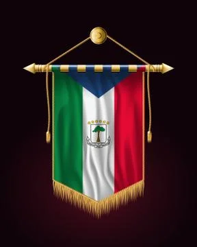 Flag of Equatorial Guinea. Festive Vertical Banner. Wall Hangings with Gold T Stock Illustration