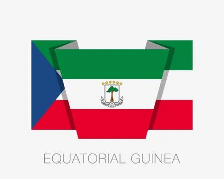 Flag of Equatorial Guinea. Flat Icon Waving Flag with Country Name on White Stock Illustration
