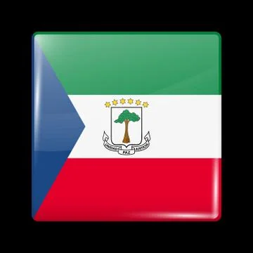 Flag of Equatorial Guinea. Glossy Icon Square Shape. Vector Stock Illustration