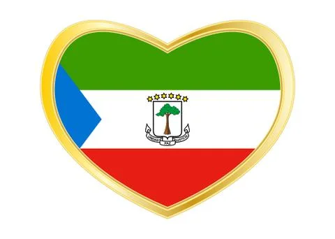 Flag of Equatorial Guinea in heart shape, golden Stock Illustration