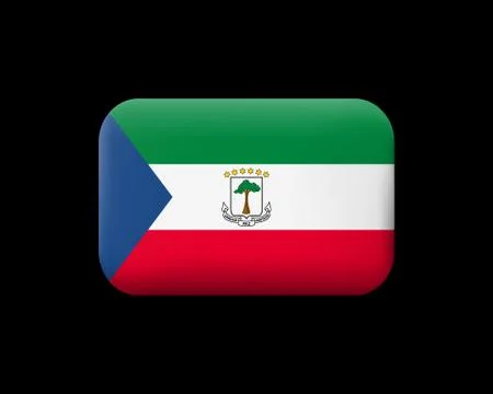 Flag of Equatorial Guinea. Matted Vector Icon and Button. Rectangular Shape w Stock Illustration