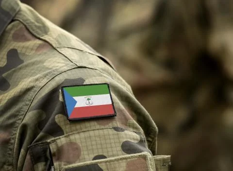 Flag of Equatorial Guinea on military uniform. Army, troops, soldiers, Equato Stock Photos