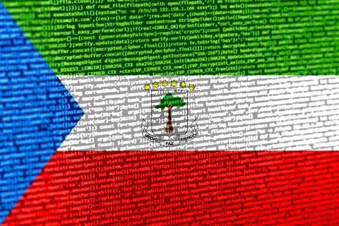 Flag of Equatorial Guinea over digital code. Concept of cybersecurity, inno.. Illustration
