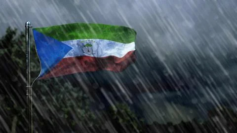Flag of Equatorial Guinea with rain and dark clouds, hail rain forecast symbol イラスト素材