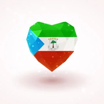 Flag of Equatorial Guinea in shape diamond glass heart. Triangulation style 스톡 일러스트