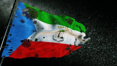 The flag of Equatorial Guinea is torn and marked with the virus of covid-19 . 스톡 동영상 127197455