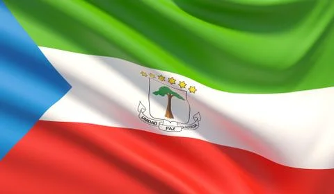 Flag of Equatorial Guinea. Waved highly detailed fabric texture. 3D illustration Illustrazione stock