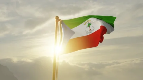 Flag of Equatorial Guinea Waving, Realistic Animation, 4K UHD 60 FPS Slow-Motion Stock Footage 129706314
