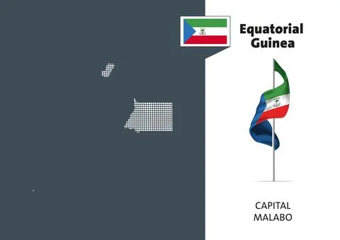 Flag of Equatorial Guinea on white background. Dotted map of Equatorial Guinea Stock Illustration