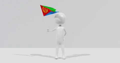 Flag of Eritrea. 3D Character holding and waving flag 4K UHD 60FPS Stock Footage 223317517