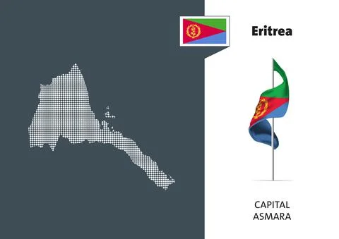 Flag of Eritrea on white background. Dotted map of Eritrea with Capital name Stockillustratie