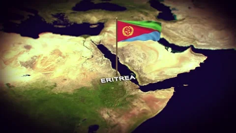 The Flag of Eritrea  on the World Map, Eritrea map with flag 3d animation Stock Footage 306600884