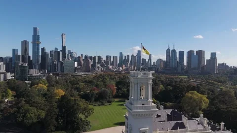 Flag On Estate With Skyline In Background Stock Footage 274606062
