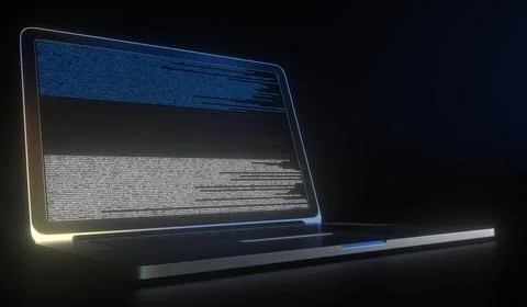 Flag of Estonia made with computer code on the laptop screen. Hacking or Stock Illustration