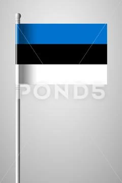 Flag of Estonia. National Flag on Flagpole. Isolated Illustration on Gray Stock Illustration