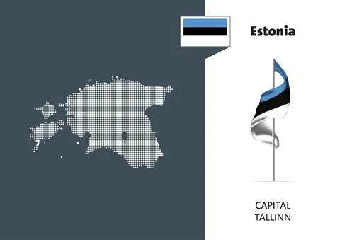 Flag of Estonia on white background. Dotted map of Estonia Stock Illustration