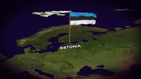 The Flag of Estonia on the World Map, Estonia map with flag 3d animation Stock Footage 306604847