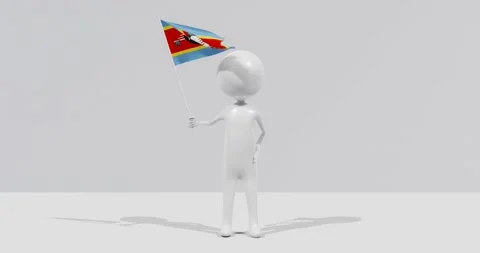 Flag of Eswatini. 3D Character holding and waving flag 4K UHD 60FPS Video stock 228563309