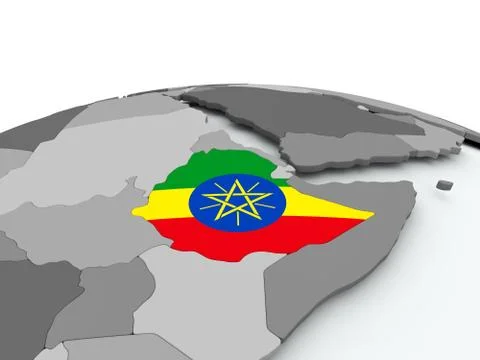 Flag of Ethiopia on globe Stock Illustration