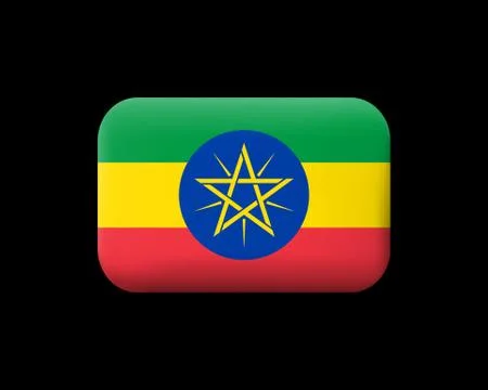 Flag of Ethiopia. Matted Vector Icon and Button. Rectangular Shape with Round Illustrazione stock