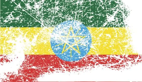 Flag of Ethiopia with old texture. Vector Stock Illustration