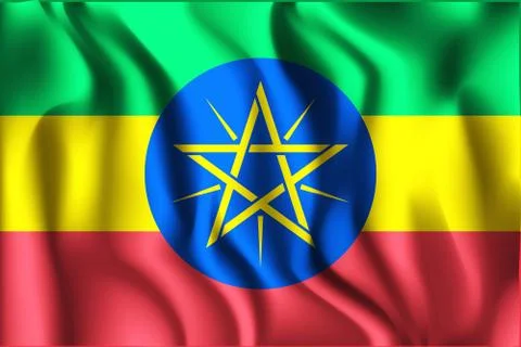 Flag of Ethiopia. Rectangular Icon. Waving Effect. Vector Stock Illustration