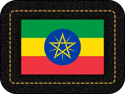 Flag of Ethiopia. Vector Icon on Black Leather Backdrop. Ratio 2:3 Stock Illustration