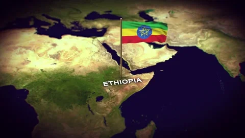 The Flag of Ethiopia on the World Map, Ethiopia map with flag 3d animation Stock Footage 289638983
