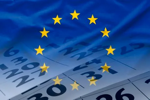 The flag of EU with calendar in the background Stock Photos