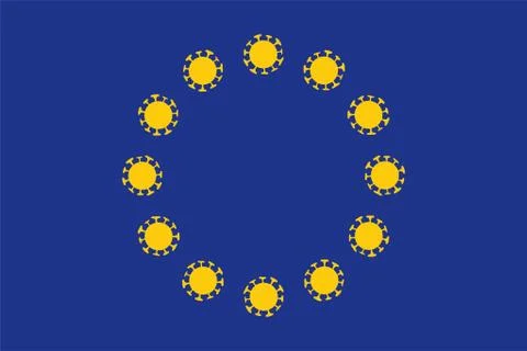 Flag of EU with coronavirus bacteria. Stock Illustration