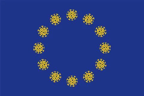 Flag of EU with coronavirus bacteria. Stock Illustration
