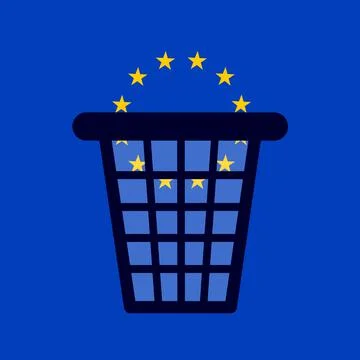 Flag of EU is thrown into garbage, dustbin and waste. Decay, decline, ruin, c Stock Illustration