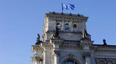Flag of Europe on German Reichstag Building Stock Footage 59173330