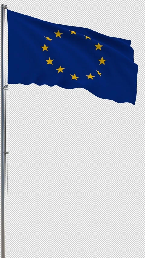 Flag of Europe on transparent, 3d rendering, footage with alpha, vertical video Stock Footage 136587880
