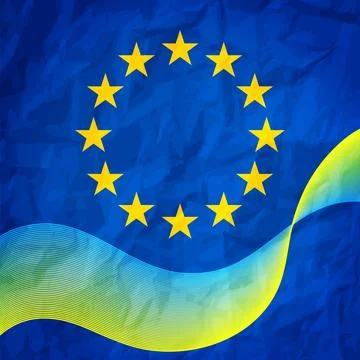 Flag of European Union EU with effect of crumpled paper and blue and yellow.. Stock Illustration