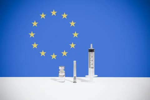 Flag of European Union, illustrating campaign for global vaccination against  Stock Photos