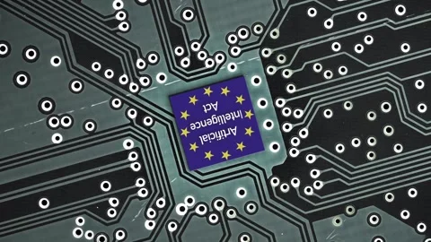 Flag of European Union on a microprocessor, CPU or GPU microchip on a Stock Footage 262961183