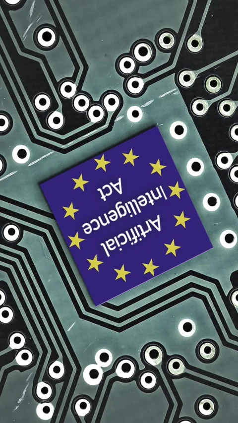 Flag of European Union on a microprocessor, CPU or GPU microchip on a 库存影片 262965167