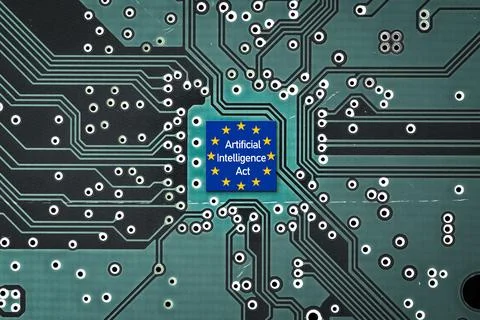 Flag of European Union on a microprocessor, CPU or GPU microchip on a Stock Photos