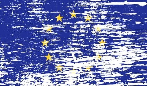 Flag of European Union with old texture. Vector Illustrazione stock